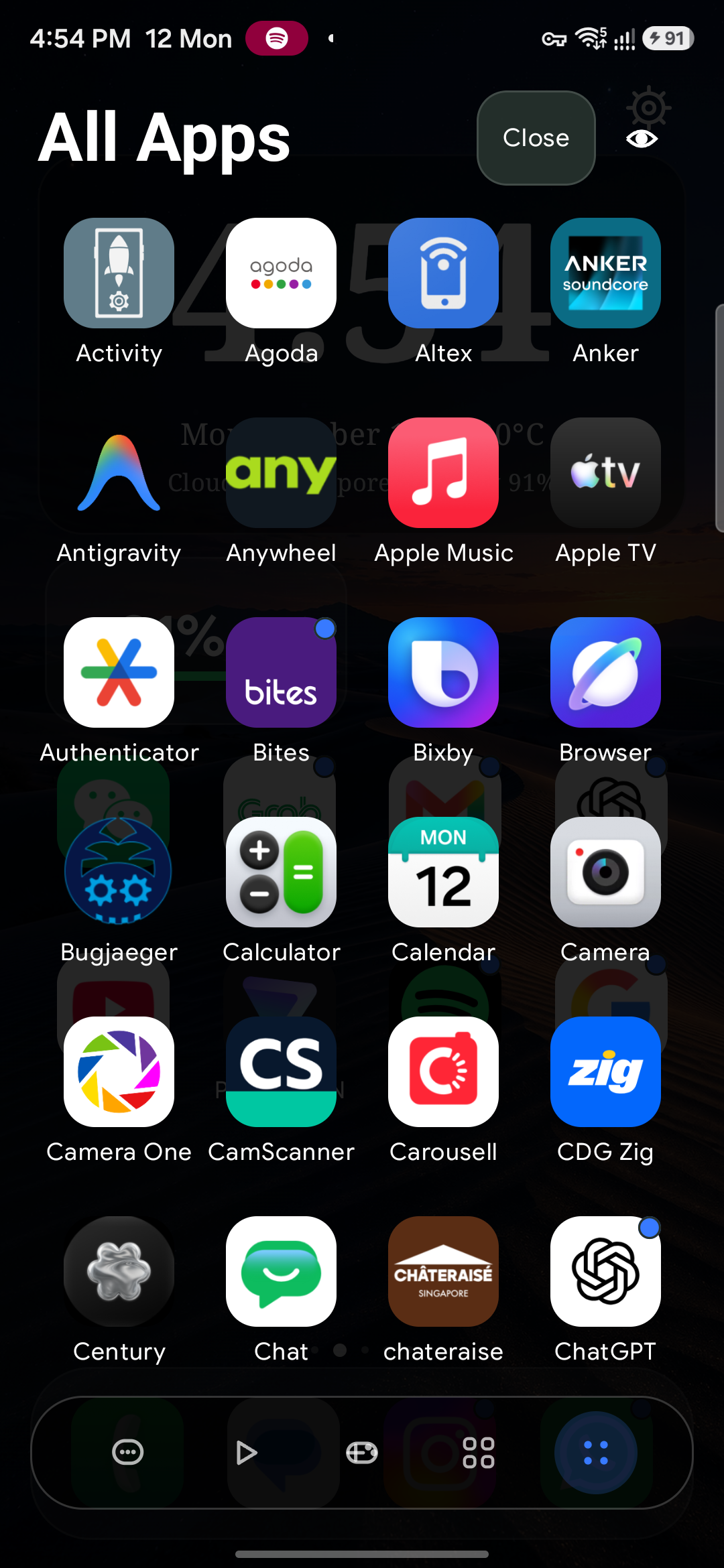 Actual KabirLauncher app drawer with installed apps