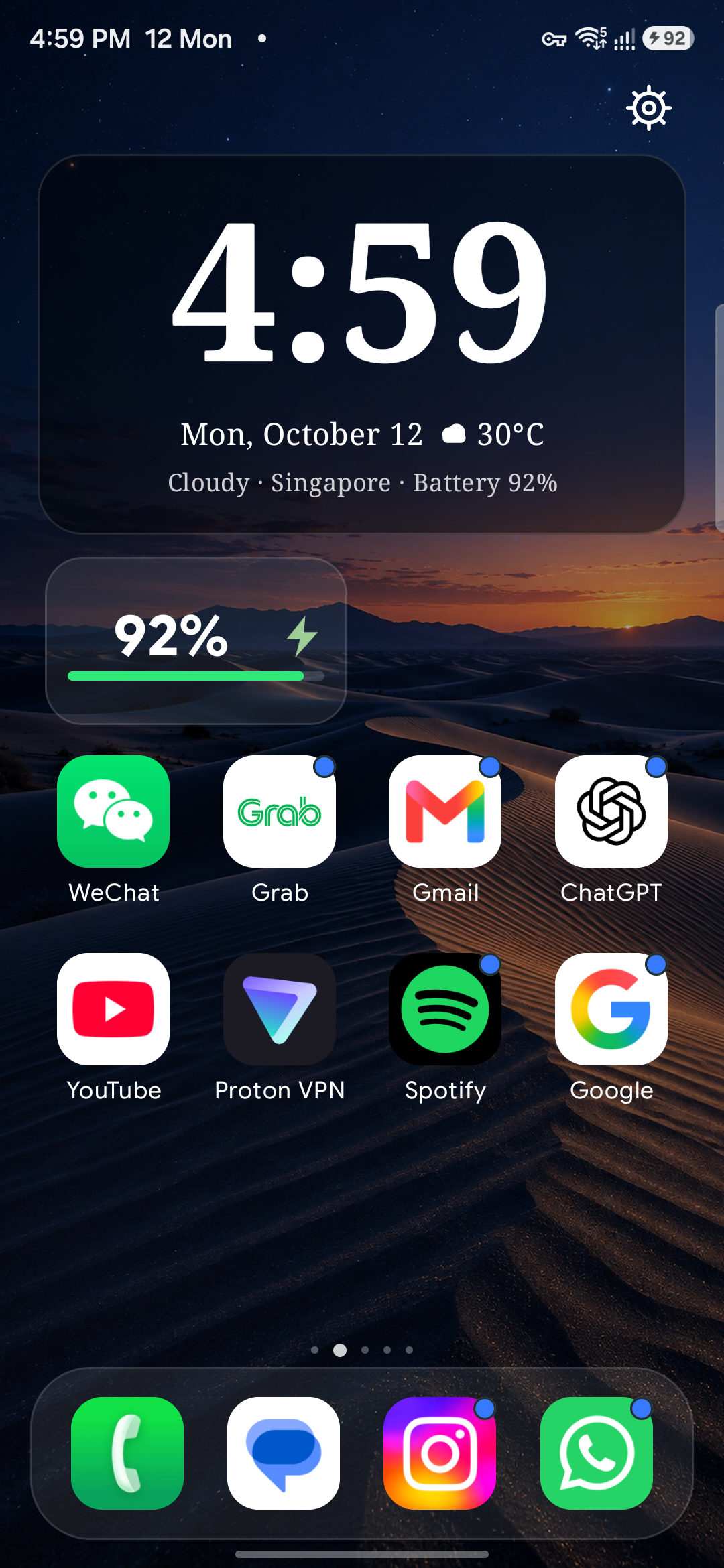 Actual KabirLauncher home screen running on a Samsung Galaxy A36